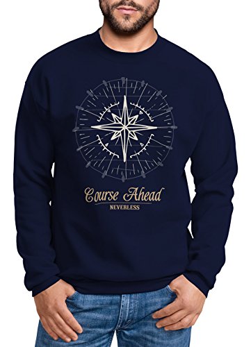 Neverless Herren Sweatshirt Pullover Kompass Windrose Navigator Segeln Rundhalspullover Navy 3XL von Neverless