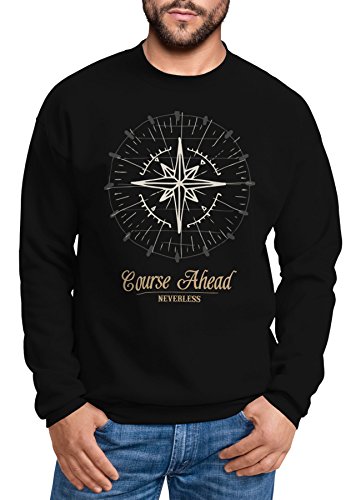 Neverless Herren Sweatshirt Pullover Kompass Windrose Navigator Segeln Rundhalspullover schwarz 3XL von Neverless