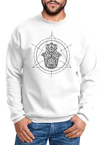 Neverless Herren Sweatshirt PulloverHamsa Hand der Fatima Glücksbringer Symbol Rundhalspullover weiß L von Neverless