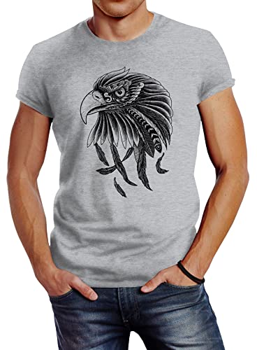 Neverless Herren T-Shirt Adler Aufdruck Slim Fit grau M von Neverless