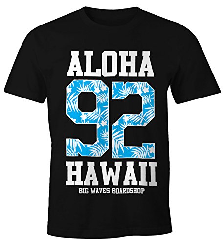 Neverless Herren T-Shirt Aloha Hawaii Summer Palm Leafs Slim Fit schwarz 3XL von Neverless