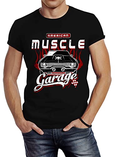 Neverless Herren T-Shirt American Muscle Car Vintage Shirt Retro Auto Slim Fit schwarz M von Neverless