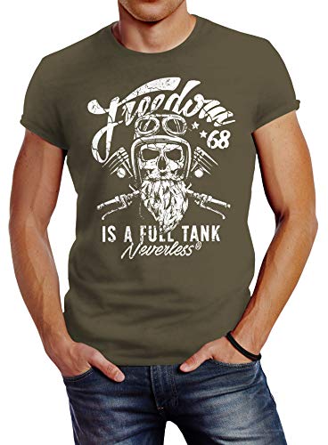 Neverless Herren T-Shirt Biker Motorrad Motiv Freedom is a Full Tank Skull Totenkopf Slim Fit Army L Neverless Herren T-Shirt Biker Motorrad Motiv Freedom is a Full Tank Skull Totenkopf Slim Fit Army L von Neverless