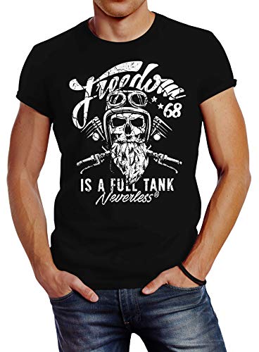 Neverless Herren T-Shirt Biker Motorrad Motiv Freedom is a Full Tank Skull Totenkopf Slim Fit schwarz XXL Neverless Herren T-Shirt Biker Motorrad Motiv Freedom is a Full Tank Skull Totenkopf Slim Fit schwarz XXL von Neverless