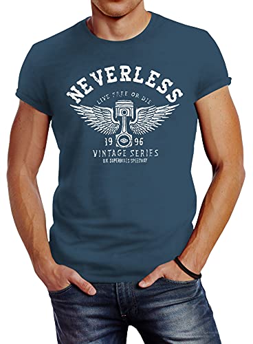 Neverless Herren T-Shirt Biker Motorrad Motorblock Engine Flügel Wings Slim Fit Denim Blue L Neverless Herren T-Shirt Biker Motorrad Motorblock Engine Flügel Wings Slim Fit Denim Blue L von Neverless