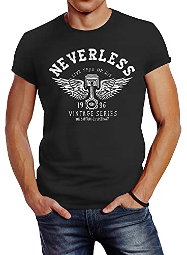 Neverless Herren T-Shirt Biker Motorrad Motorblock Engine Flügel Wings Slim Fit anthrazit 3XL von Neverless