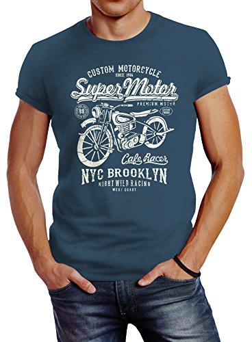 Neverless Herren T-Shirt Biker Shirt Motorrad Super Motor Retro Vintage Slim Fit Denim Blue L Neverless Herren T-Shirt Biker Shirt Motorrad Super Motor Retro Vintage Slim Fit Denim Blue L von Neverless