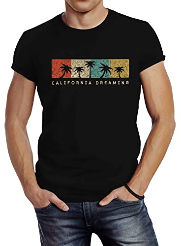 Neverless Herren T-Shirt California Dreaming Summer Party Palmen Palms Retro Slim Fit schwarz XL von Neverless