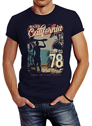 Neverless Herren T-Shirt California Surfing Slim Fit Navy L von Neverless