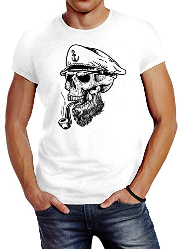 Neverless Herren T-Shirt Captain Skull Beard Kapitän Totenkopf Bard Sailor Schädel Slim Fit weiß XXL Neverless Herren T-Shirt Captain Skull Beard Kapitän Totenkopf Bard Sailor Schädel Slim Fit weiß XXL von Neverless