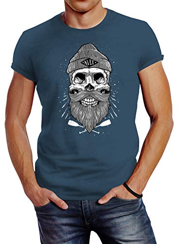 Neverless Herren T-Shirt Captain Skull Beard Totenkopf Bart Kapitän Slim Fit Denim Blue L Neverless Herren T-Shirt Captain Skull Beard Totenkopf Bart Kapitän Slim Fit Denim Blue L von Neverless