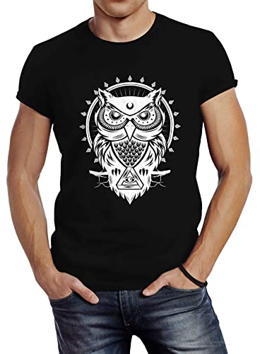 Neverless Herren T-Shirt Eule Owl Shirt Eulenmotiv Slim Fit schwarz 4XL von Neverless