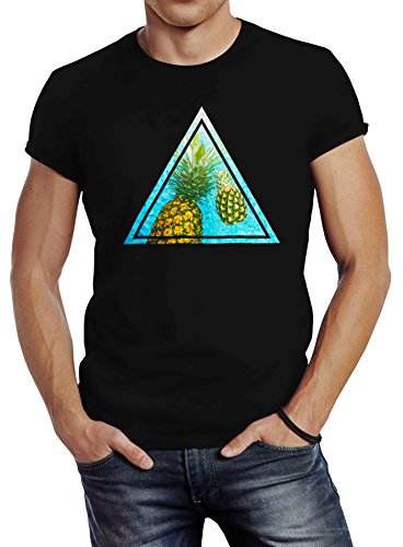 Neverless Herren T-Shirt Foto Print Ananas Palmen Galaxy Sommer Tropical Dreieck Slim Fit schwarz 3XL von Neverless