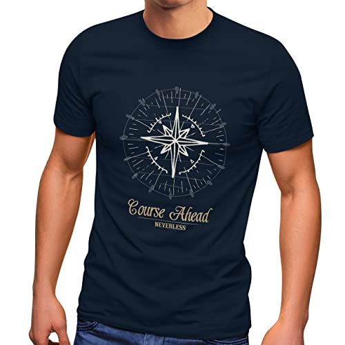 Neverless Herren T-Shirt Kompass Windrose Navigator Segeln Slim Fit Navy 4XL von Neverless