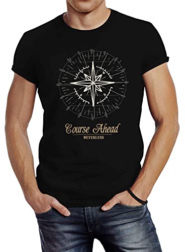 Neverless Herren T-Shirt Kompass Windrose Navigator Segeln Slim Fit schwarz S von Neverless