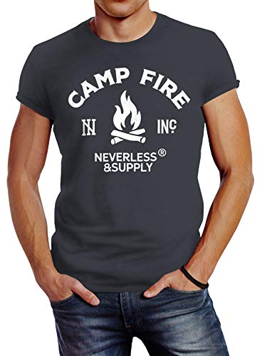 Neverless Herren T-Shirt Lagerfeuer Camping Abenteuer Supply Slim Fit dunkelgrau XL von Neverless