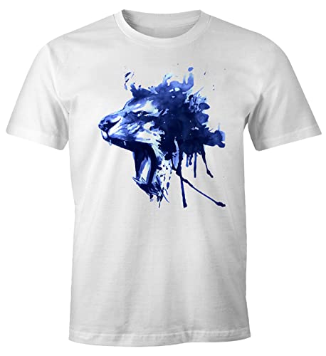 Neverless Herren T-Shirt Löwe Screaming Lion Slim Fit weiß 3XL von Neverless