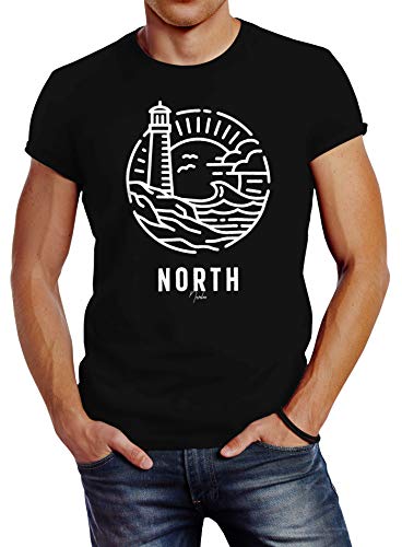 Neverless Herren T-Shirt Logo Outline Art maritim Leuchtturm Welle Aufdruck North Slim Fit schwarz 4XL Neverless Herren T-Shirt Logo Outline Art maritim Leuchtturm Welle Aufdruck North Slim Fit schwarz 4XL von Neverless
