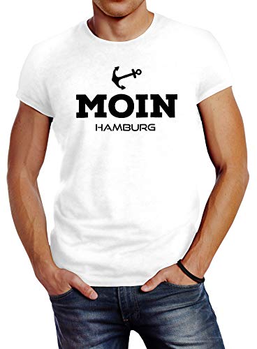 Neverless Herren T-Shirt Moin Hamburg Anker Slim Fit weiß 4XL von Neverless