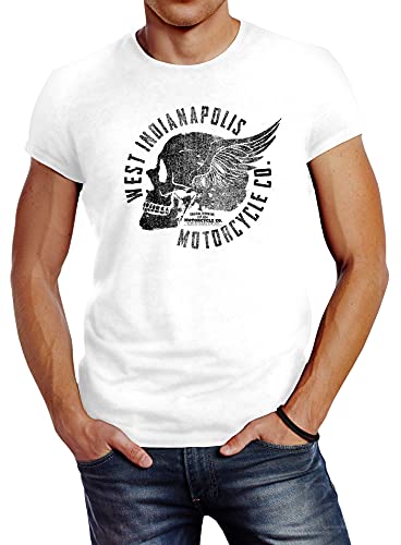 Neverless Herren T-Shirt Motorrad Biker Totenkopf Skull Wings Vintage Slim Fit weiß XL von Neverless