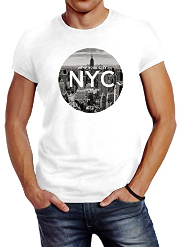 Neverless Herren T-Shirt NYC New York City Manhatten Skyline Fotoprint Slim Fit weiß XS von Neverless