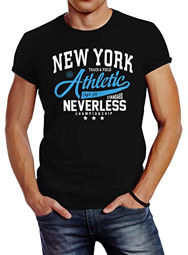 Neverless Herren T-Shirt New York Athletic Slim Fit schwarz 3XL von Neverless