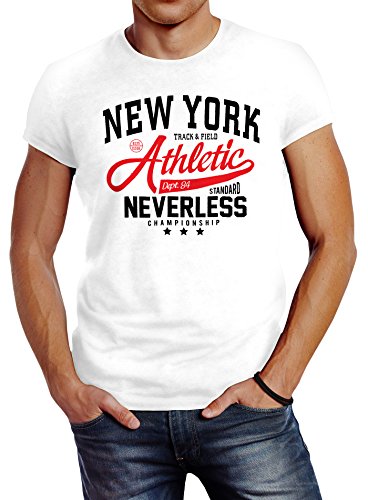 Neverless Herren T-Shirt New York Athletic Slim Fit weiß XL von Neverless