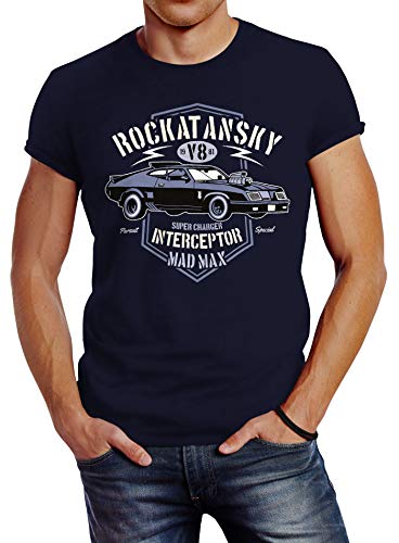 Neverless Herren T-Shirt Rockatansky V8 Interceptor Car Slim Fit Navy M von Neverless