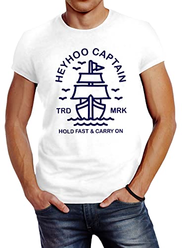 Neverless Herren T-Shirt Schiff Kapitain Segeln Captain Anker Slim Fit weiß-Navy 3XL von Neverless