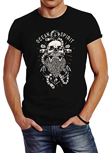 Neverless Herren T-Shirt Skull Captain Anker Totenkopf Bart Kapitän Ocean Spirit Slim Fit schwarz 3XL Neverless Herren T-Shirt Skull Captain Anker Totenkopf Bart Kapitän Ocean Spirit Slim Fit schwarz 3XL von Neverless