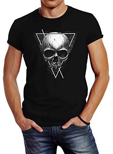 Neverless Herren T-Shirt Skull Totenkopf Motiv Druck Hipster Triangle Slim Fit schwarz XL von Neverless