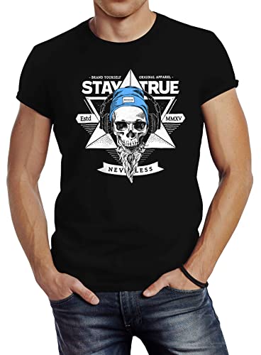 Neverless Herren T-Shirt Totenkopf Kopfhörer Stay True Bart Hipster Skull Headphone Slim Fit schwarz 4XL Neverless Herren T-Shirt Totenkopf Kopfhörer Stay True Bart Hipster Skull Headphone Slim Fit schwarz 4XL von Neverless