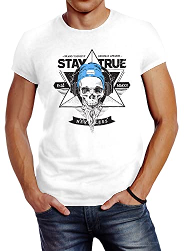 Neverless Herren T-Shirt Totenkopf Kopfhörer Stay True Bart Hipster Skull Headphone Slim Fit weiß XS Neverless Herren T-Shirt Totenkopf Kopfhörer Stay True Bart Hipster Skull Headphone Slim Fit weiß XS von Neverless