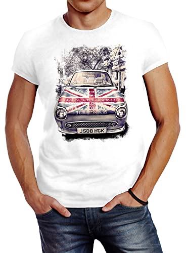 Neverless Herren T-Shirt Union Jack London United Kingdom Car UK Flag Flagge England Great Britain Slim Fit weiß 4XL von Neverless