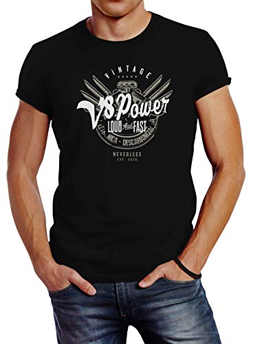 Neverless Herren T-Shirt V8 Power Motor Block Tuning Slim Fit schwarz L von Neverless