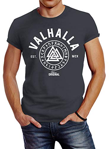 Neverless Herren T-Shirt Valhalla Runen Vikings Wikinger Slim Fit dunkelgrau 3XL von Neverless