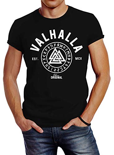 Neverless Herren T-Shirt Valhalla Runen Vikings Wikinger Slim Fit schwarz 5XL von Neverless
