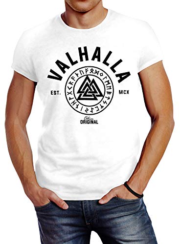 Neverless Herren T-Shirt Valhalla Runen Vikings Wikinger Slim Fit weiß 4XL von Neverless