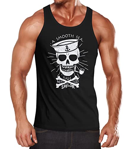 Neverless Herren Tank Top A Smooth sea Never Made Skilled Sailor Skull Totenkopf Seemann Muskelshirt schwarz XL von Neverless
