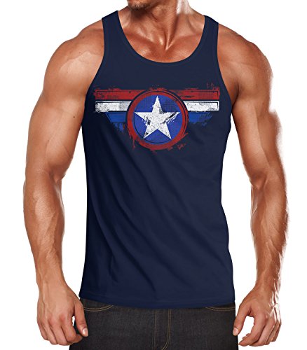 Neverless Herren Tank-Top Amerika Flagge Stern Roger Captain Muskelshirt Muscle Shirt Navy M von Neverless