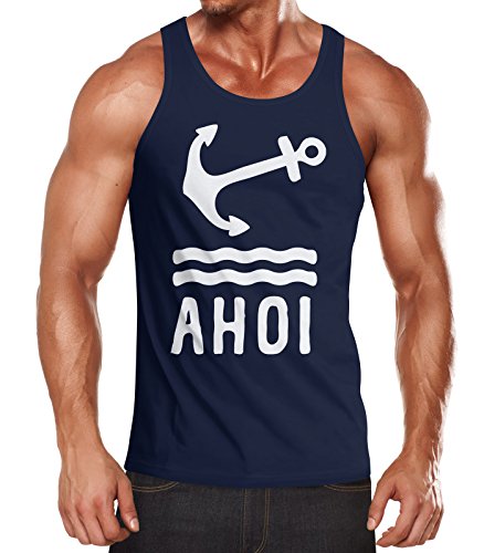 Neverless Herren Tank-Top Anker AHOI Navy S von Neverless