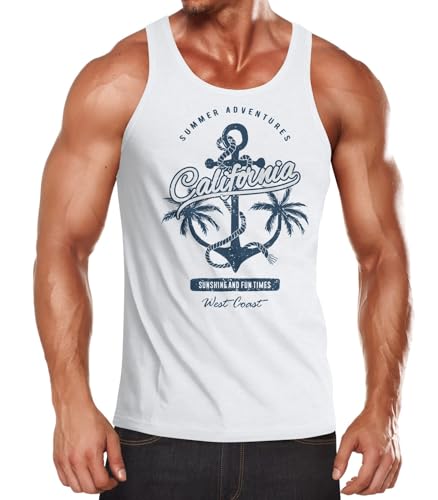 Neverless Herren Tank-Top Anker Palmen Anchor Palms Muskelshirt Muscle Shirt Slim Fit Baumwolle weiß-blau L von Neverless