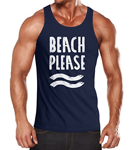 Neverless Herren Tank-Top Beach Please Muskelshirt Muscle Shirt Navy M von Neverless