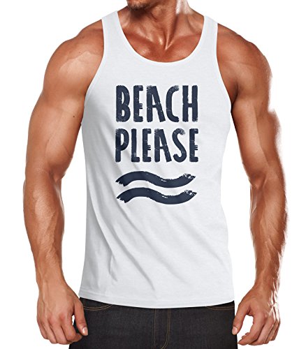 Neverless Herren Tank-Top Beach Please Muskelshirt Muscle Shirt weiß XL von Neverless