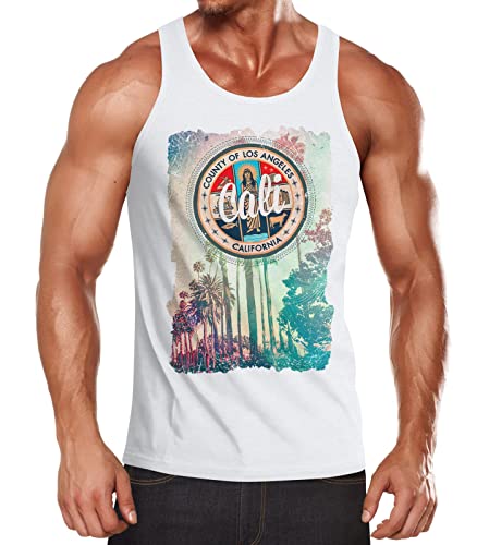 Neverless Herren Tank Top California Beach Sunset Palmen Los Angeles Retro Muskelshirt Muscle Shirt weiß L von Neverless