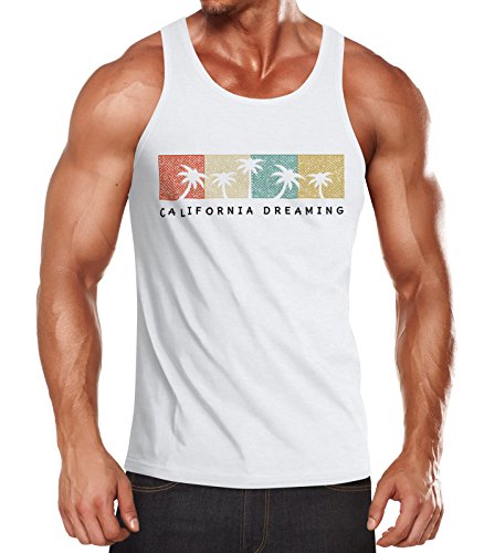 Neverless Herren Tank Top California Dreaming Summer Party Palmen Palms Retro Muskelshirt weiß M von Neverless