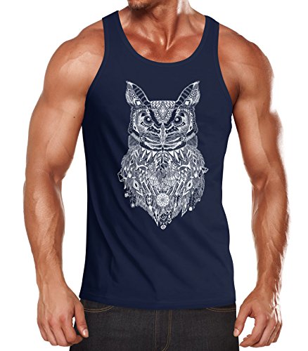 Neverless Herren Tank Top Eule Atzekenmuster Ethno Boho Bohamian Atzec Owl Muscle Shirt Navy M von Neverless