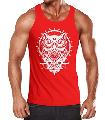 Neverless Herren Tank Top Eule Owl Shirt Eulenmotiv Slim Fit Muskelshirt Muscle Shirt rot M von Neverless