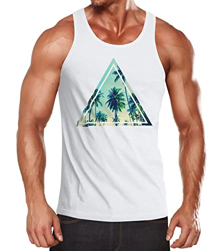 Neverless Herren Tank Top Foto Print Ananas Palmen Galaxy Sommer Tropical Muskelshirt Muscle Shirt weiß-palmen 3XL von Neverless