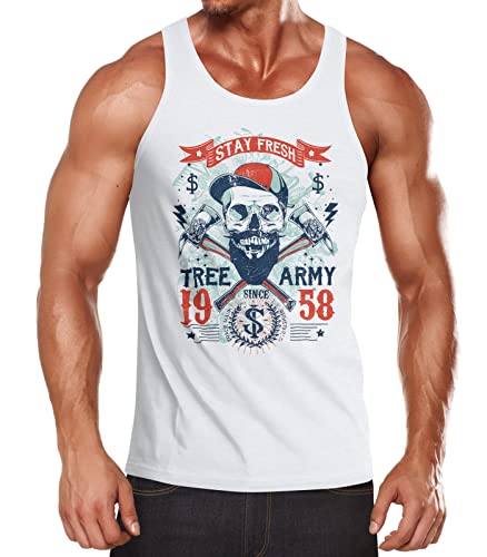 Neverless Herren Tank Top Hipster modern Lumberjack Stay Fresh Skull Totenkopf Muskelshirt weiß L von Neverless